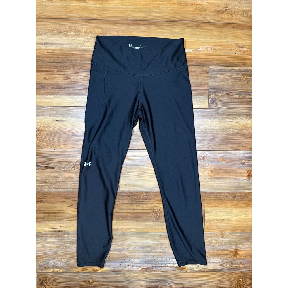 Under Armour HeatGear Compression Leggings Black Crop Pocket RN 96510 Medium